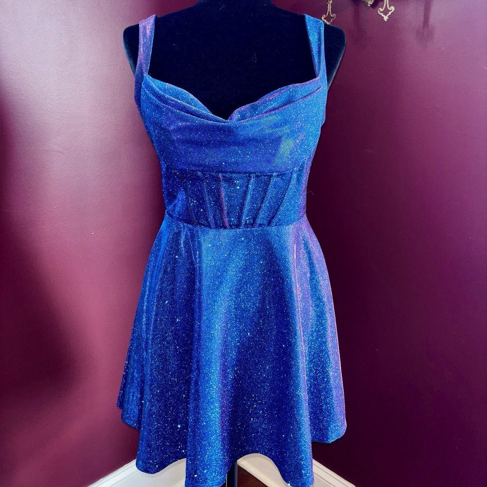 B Smart Royal Blue Glitter Dress Lined Party Homecoming Prom Junior Sz 5